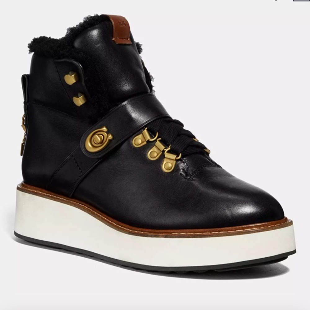 Coach Urban Hiker Leather & Shearling Platform Hightop Booties
